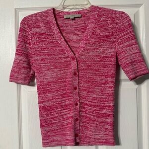 Loft Petites Raspberry V-Neck Cardigan Sweater with Textured Knit